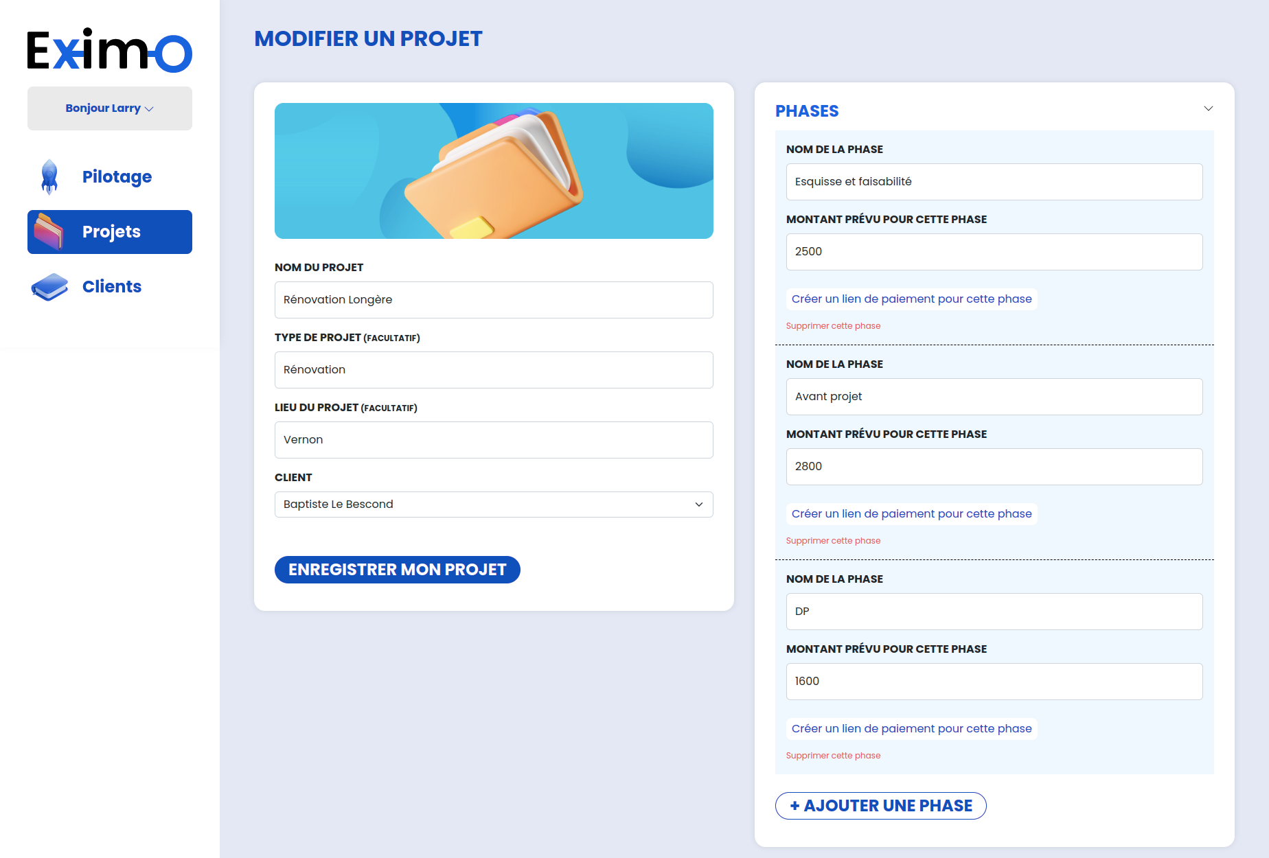 Gérez vos projets avec Eximo