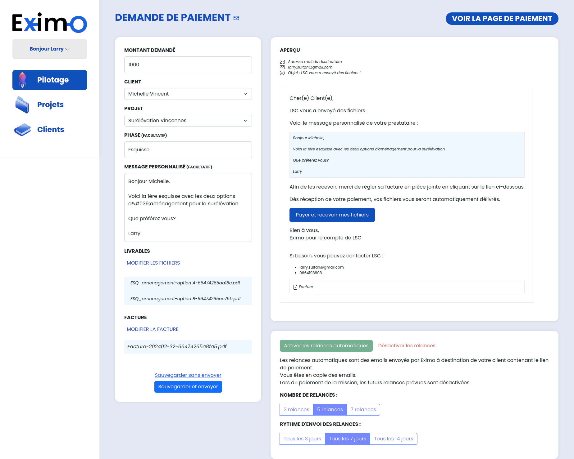 app-eximo-io Avec Eximo, créer un lien de paiement est simple et facile